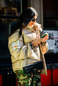black sun glasses, jacquemus black bag, puffy cream winter jacket, military trousers, fashion week, frenchystyle, FW, jonathan paciullo, street style, NYFW, NEW YORK, AUTUMN WINTER 2022-2023, FALL WINTER 2022_2023, FW 22-23, vertical, atmosphere details