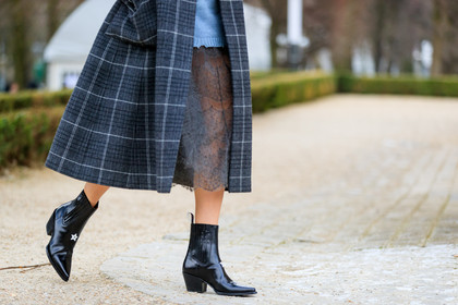 black shoes, blue sweater, checked, checked coat, christian dior, graphic jacket, grey coat, grey skirt, high heels, lace skirt, leather shoes, plaid, printed jacket, fashion week, frenchystyle, FW, jonathan paciullo, street style, PFW, PARIS, AUTUMN WINTER 2018-2019, FALL WINTER 2018-2019, FW 18-19, horizontal, atmosphere details