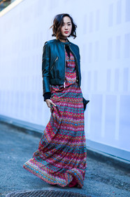 AUTUMN WINTER 2016-2017, AW 16-17, black jacket, Chriselle Lim, embroidered dress, fashion week, frenchystyle, full length, FW, FW 16-17, graphic dress, jonathan paciullo, leather jacket, long dress, NEW YORK, NYFW, pink dress, printed dress, red dress, silk dress, street style, vertical, woman
