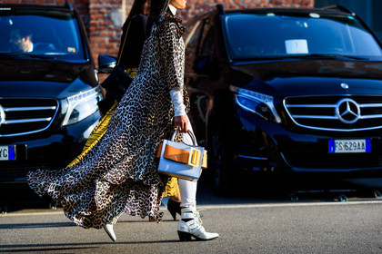 animal print, denim pants, graphic jacket, jeans, leather bag, leather shoes, leopard, printed jacket, trousers, white bag, white denim, white shoes, fashion week, frenchystyle, FW, jonathan paciullo, street style, MFW, MILAN, AUTUMN WINTER 2019-2020, AW 19-20, FALL WINTER 2019-2020, FW 19-20, atmosphere details, detail, horizontal