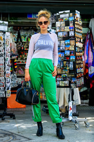 adidas, black boots, black top, calvin klein, cropped top, earrings, elena carriere, fashion week, frenchystyle, full length, FW, green pants, jonathan paciullo, leather bag, leather shoes, MENSWEAR, PARIS, PFW, prada, see through, SPRING SUMMER 2018, SS 18, street style, trousers, vertical, white top