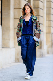 adidas, AUTUMN WINTER 2016-2017, AW 16-17, blue pants, blue shirt, camo jacket, camouflage, FALL WINTER 2016-2017, fashion week, frenchystyle, full length, FW, FW 16-17, green jacket, HAUTE COUTURE, jonathan paciullo, leather sneakers, MENSWEAR, military jacket, PARIS, PFW, printed jacket, silk pants, silk shirt, stan smith, street style, trousers, vertical, white sneakers, wide pants