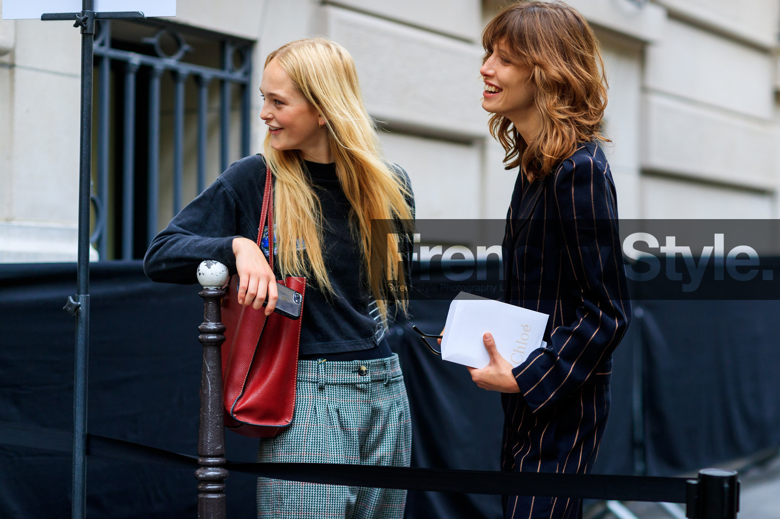 atmosphere details, black jacket, black pants, black shirt, black sweater, detail, fashion week, frenchystyle, FW, graphic pants, graphic shirt, grey pants, horizontal, jonathan paciullo, leather bag, long hair, PARIS, PFW, printed shirt, red bag, SPRING SUMMER 2018, SS 18, street style, striped pants, striped shirt, trousers, model