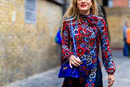 atmosphere details, blue bag, detail, embroidered dress, fashion week, floral, flower, frenchystyle, FW, horizontal, jonathan paciullo, kate foley, leather bag, LFW, LONDON, printed dress, SPRING SUMMER 2017, SS 17, street style, woman