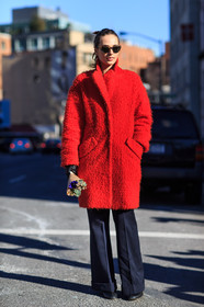 AUTUMN WINTER 2016-2017, AW 16-17, black pants, fashion week, flower, frenchystyle, full length, fur coat, FW, FW 16-17, jonathan paciullo, NEW YORK, NYFW, red fur, street style, sunglasses, trousers, vertical, woman