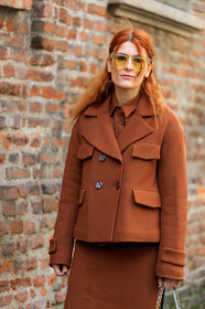 brown jacket, brown shirt, brown skirt, prada, sara moschini, sunglasses, MILAN, MFW, fashion week, frenchystyle, FW, jonathan paciullo, street style, AUTUMN WINTER 2019-2020, AW 19-20, FALL WINTER 2019-2020, FW 19-20, vertical, atmosphere details, detail