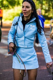 blue jacket, blue skirt, courreges jacket, courreges look, fishnet tights, jacket, leather jacket, leather skirt, mini skirt, multicolor bag, pastel blue, skirt, street style, jonathan paciullo, FW, frenchystyle, fashion week, PFW, PARIS, SPRING SUMMER 2022, SS 22, vertical, atmosphere details