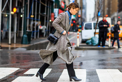 annina mislin, atmosphere details, AUTUMN WINTER 2016-2017, AW 16-17, black bag, black pants, black shoes, black turtleneck, blue denim, braids, brown coat, denim shirt, fashion week, frenchystyle, full length, FW, FW 16-17, high heels, horizontal, jonathan paciullo, leather bag, leather shoes, long coat, NEW YORK, NYFW, street style, trousers, woman