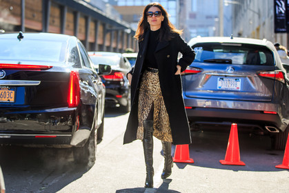animal print, atmosphere details, AUTUMN WINTER 2016-2017, AW 16-17, black coat, black sweater, brown boots, fashion week, frenchystyle, full length, FW, FW 16-17, high boots, high heels, horizontal, jonathan paciullo, leila yavari, leopard print, leopard skirt, NEW YORK, NYFW, street style, sunglasses, woman