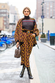 AUTUMN WINTER 2016-2017, AW 16-17, backpack, black, black belt, black boots, brown, brown bag, brown sweater, fashion week, frenchystyle, full length, FW, FW 16-17, geometric, graphic, graphic jacket, graphic pants, high boots, high heels, jonathan paciullo, leather bag, leather boots, louis vuitton, monogram, NEW YORK, NYFW, printed jacket, printed pants, psychedelic, red, silk pants, street style, thassia naves, turtleneck sweater, varnished leather shoes, vertical, woman, yellow, zip