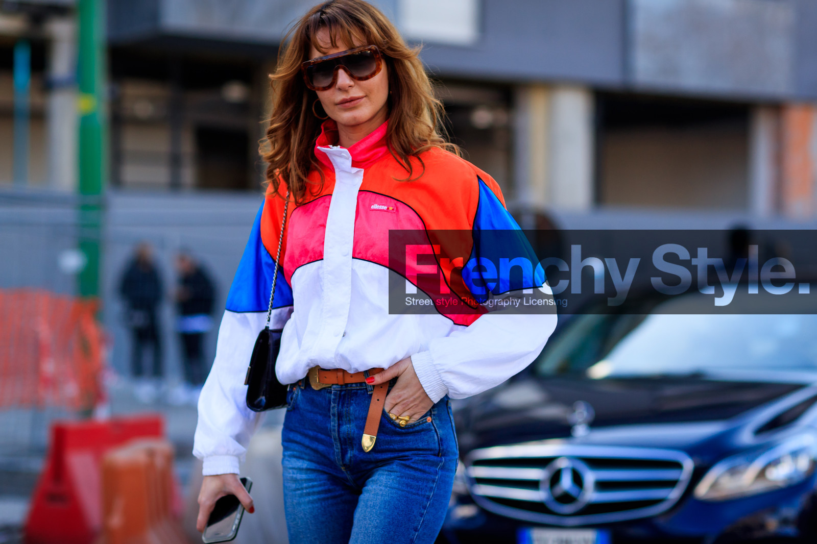 atmosphere details, AUTUMN WINTER 2017-2018, AW 17-18, blue denim, denim pants, detail, ece sukan, FALL WINTER 2017-2018, fashion week, frenchystyle, FW, FW 17-18, graphic jacket, horizontal, jeans, jonathan paciullo, MFW, MILAN, pink, printed jacket, rain jacket, red, street style, sunglasses, trousers, white
