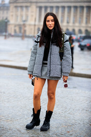 tamara kalinic, dior coat, dior skirt, dior total look, dior strap bag, dior boots, checked coat, checked skirt, houndstooth printed coat, houndstooth printed skirt, mini skirt, black skirt, white skirt, hoodie, hoodie coat, down jacket, black leather boots, flat boots, big sole boots, laced boots, military boots, fashion week, frenchystyle, FW, jonathan paciullo, street style, PFW, PARIS, SPRING SUMMER 2021, SS 21, vertical, full length