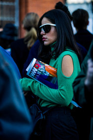 bag, black bag, black pants, bottega veneta bag, green turtleneck, knitwear, leather bag, mask sunglasses, orange watch, pants, sunglasses, turtleneck, watch, street style, jonathan paciullo, FW, frenchystyle, fashion week, PFW, PARIS, SPRING SUMMER 2022, SS 22, vertical, atmosphere details