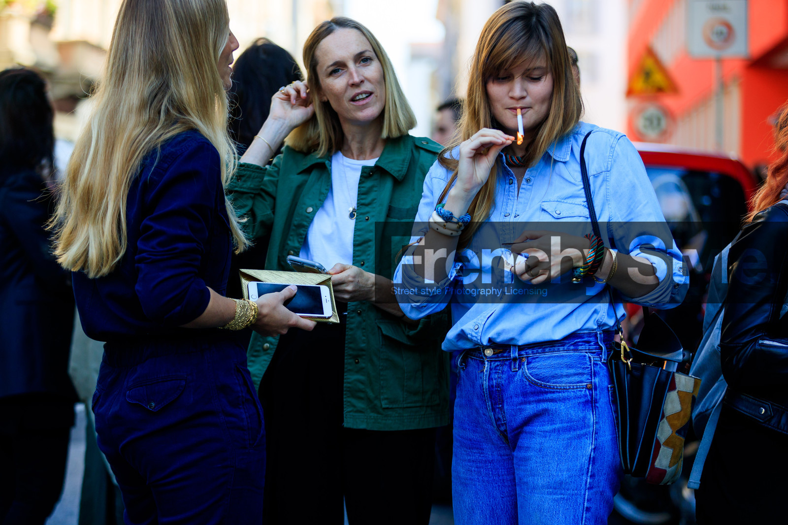 atmosphere details, blue denim, blue jumpsuit, blue shirt, denim pants, denim shirt, detail, eugenie trochu, fashion week, frenchystyle, FW, graphic bag, horizontal, jeans, jonathan paciullo, leather bag, MFW, MILAN, printed bag, SPRING SUMMER 2018, SS 18, street style, trousers
