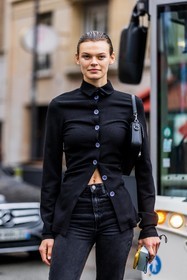 bag, black bag, black denim, black jean, black shirt, Cara Taylor, denim, jean, leather bag, shirt, fashion week, frenchystyle, FW, jonathan paciullo, street style, PFW, PARIS, SPRING SUMMER 2022, SS 22, vertical, atmosphere details