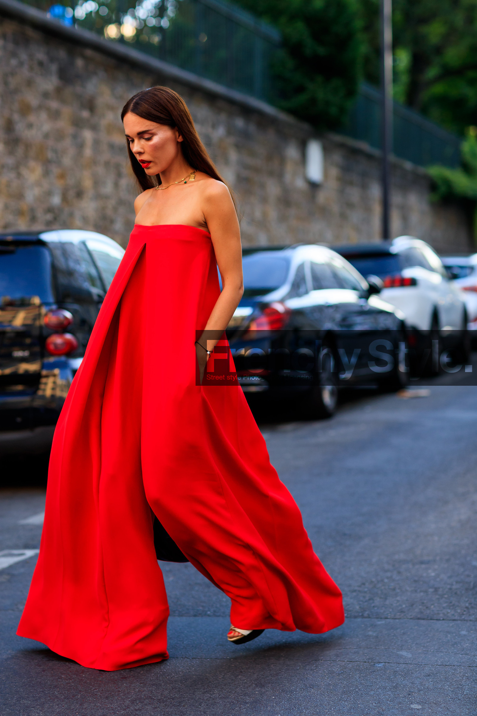 red jumpsuit, trousers, valentino, PFW, fashion week, frenchystyle, FW, jonathan paciullo, street style, PARIS, vertical, full length, AUTUMN WINTER 2018-2019, FALL WINTER 2018-2019, FW 18-19, evangelie smyrniotaki