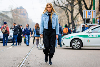 ada kokosar, atmosphere details, AUTUMN WINTER 2017-2018, AW 17-18, black jumpsuit, black pants, black shoes, black sneakers, black sweater, blue fur coat, blue jacket, earrings, FALL WINTER 2017-2018, fashion week, fendi, frenchystyle, full length, fur jacket, FW, FW 17-18, horizontal, jonathan paciullo, leather bag, leather shoes, MFW, MILAN, silver bag, street style, trousers