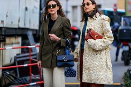 beige coat, beige pants, black bag, black sweater, blazer, blue sweater, chloé, earrings, graphic jacket, green jacket, julia haghjoo, leather bag, printed jacket, red bag, sunglasses, sylvia haghjoo, trousers, PARIS, PFW, street style, jonathan paciullo, FW, frenchystyle, fashion week, AUTUMN WINTER 2019-2020, AW 19-20, FALL WINTER 2019-2020, FW 19-20, horizontal, atmosphere details, detail