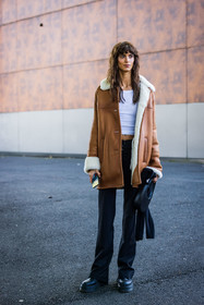 bag, black bag, black boots, black pants, boots, camel coat, coat, leather coat, Mica Arganaraz, pants, top, white top, street style, jonathan paciullo, FW, frenchystyle, fashion week, PFW, PARIS, SPRING SUMMER 2022, SS 22, vertical, full length, model