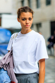 atmosphere details, braids, Danielle Lashley, detail, eyeliner, fashion week, freckles, frenchystyle, FW, jonathan paciullo, LFW, LONDON, model, portrait, SPRING SUMMER 2018, SS 18, street style, vertical, white t shirt
