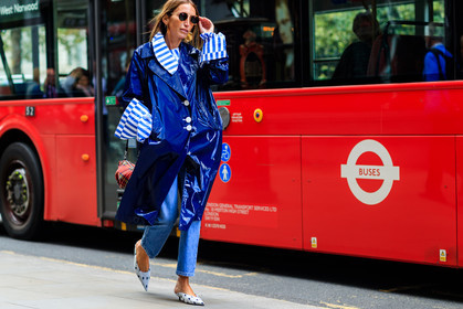 atmosphere details, balenciaga, blue coat, blue denim, blue shirt, denim pants, earrings, fashion week, frenchystyle, full length, FW, geometric, graphic bag, graphic shirt, high heels, horizontal, jeans, jonathan paciullo, leather bag, leather coat, leather shoes, LFW, loewe, LONDON, polka dot, printed bag, printed shirt, printed shoes, raincoat, red bag, SPRING SUMMER 2018, SS 18, street style, striped shirt, tartan, trousers, white shoes