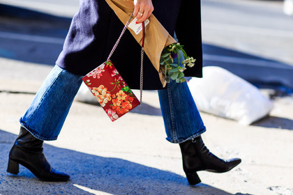 atmosphere details, AUTUMN WINTER 2016-2017, AW 16-17, black boots, blue denim, denim pants, detail, embroidered bag, fashion week, floral, flower, frenchystyle, FW, FW 16-17, horizontal, jeans, jonathan paciullo, leather boots, NEW YORK, NYFW, printed bag, red bag, street style, trousers, woman