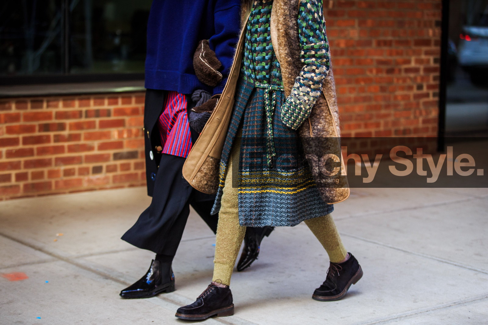 atmosphere details, AUTUMN WINTER 2016-2017, AW 16-17, black boots, black pants, blue sweater, brown jacket, detail, embroidered dress, fashion week, frenchystyle, FW, FW 16-17, green dress, group of people, horizontal, jonathan paciullo, leather boots, navy sweater, NEW YORK, NYFW, sheep fur, street style, striped shirt, varnished leather shoes, vest, white beanie, white fur, woman, wool dress