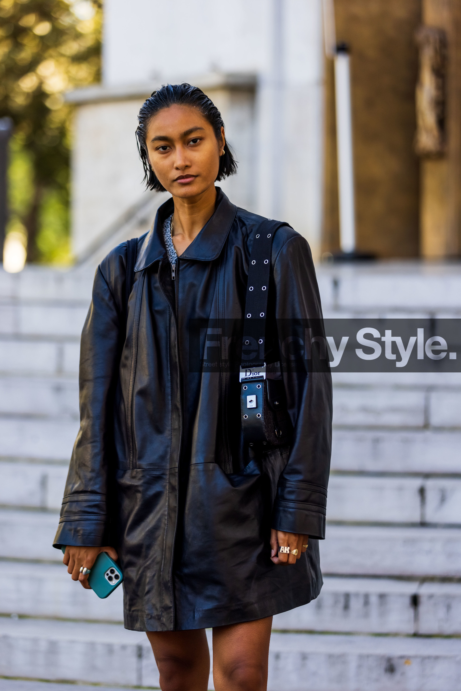 bag, black bag, black jacket, dior bag, jacket, leather bag, leather jacket, rings, short hair, street style, jonathan paciullo, FW, frenchystyle, fashion week, PFW, PARIS, SPRING SUMMER 2022, SS 22, vertical, atmosphere details, model