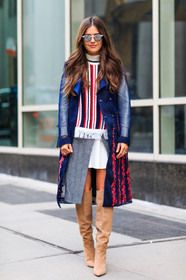 AUTUMN WINTER 2016-2017, AW 16-17, blue, blue coat, blue jacket, camel boots, embroidered coat, FALL WINTER 2016-2017, fashion week, fishnet, flower, frenchystyle, full length, FW, FW 16-17, grey, grey skirt, high boots, high heels, jonathan paciullo, NEW YORK, NYFW, pleated skirt, red, street style, striped sweater, suede shoes, sunglasses, vertical, white, white knit, woman