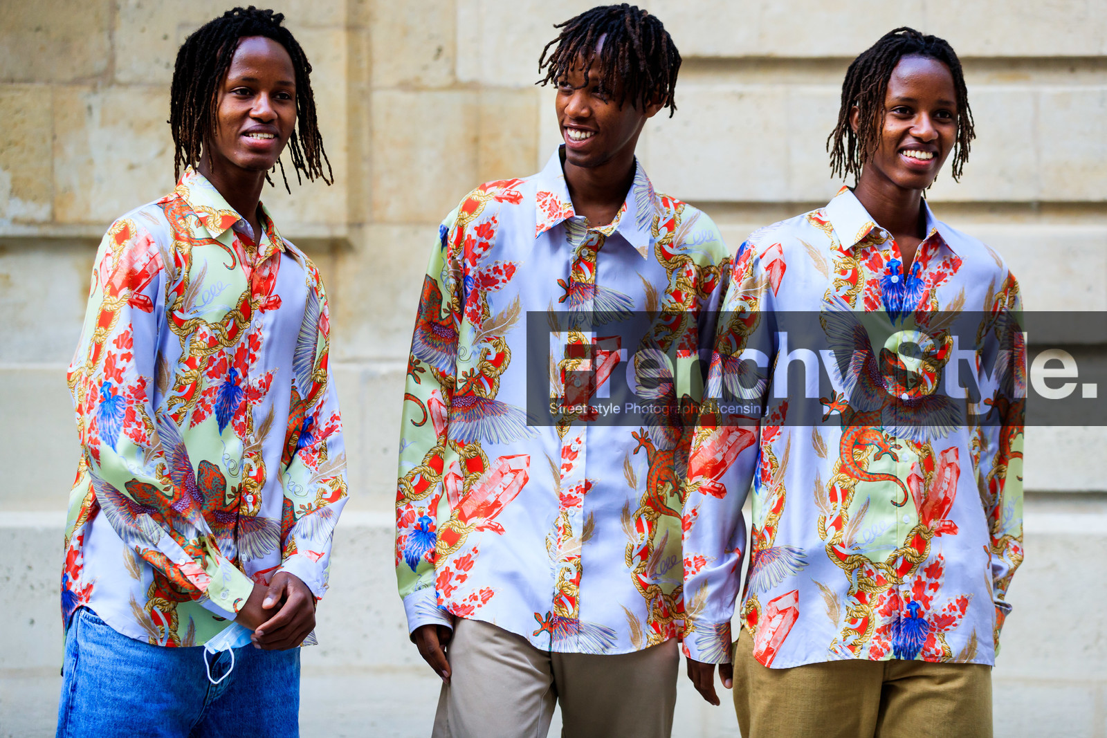 printed shirt, dragon printed shirt, japanese style shirt, satin shirt, light blue shirt, red shirt, mix and match look, fashion week, frenchystyle, FW, jonathan paciullo, street style, PFW, PARIS, SPRING SUMMER 2022, SS 22, horizontal, atmosphere details, detail