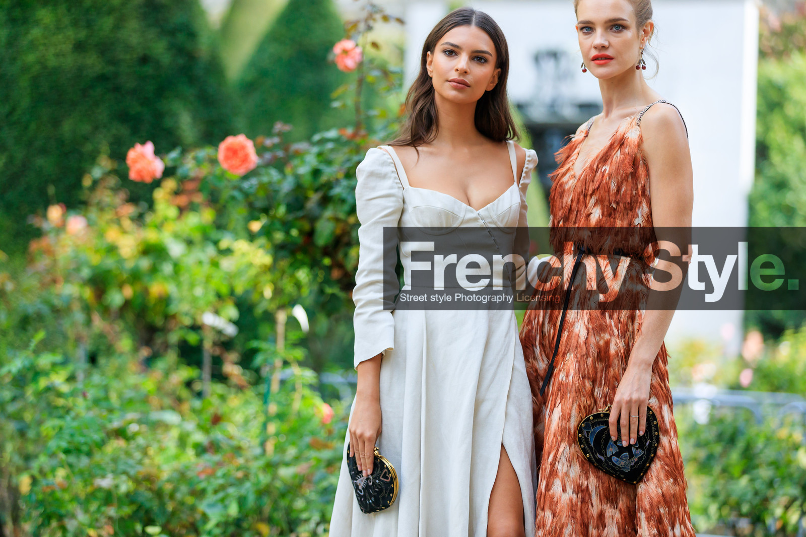 atmosphere details, black bag, brown dress, christian dior, detail, embroidered dress, emily ratajkowski, fashion week, feathers, frenchystyle, FW, graphic bag, graphic dress, horizontal, jonathan paciullo, leather bag, long hair, natalia vodianova, PARIS, PFW, printed bag, printed dress, SPRING SUMMER 2018, SS 18, street style, studs, white dress