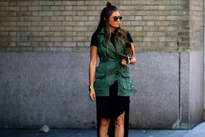 animal print, atmosphere details, black dress, brown clutch, detail, fashion week, frenchystyle, FW, green jacket, horizontal, jonathan paciullo, leopard print, NEW YORK, NYFW, sleeveless, SPRING SUMMER 2017, SS 17, street style, sunglasses, woman