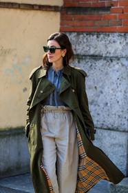beige pants, checked, earrings, green coat, grey sweater, plaid, sunglasses, sylvia haghjoo, trousers, MILAN, MFW, fashion week, frenchystyle, FW, jonathan paciullo, street style, AUTUMN WINTER 2019-2020, AW 19-20, FALL WINTER 2019-2020, FW 19-20, vertical, atmosphere details, detail