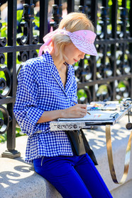 atmosphere details, blue pants, checked shirt, detail, fashion week, frenchystyle, FW, gingham, graphic shirt, jonathan paciullo, NEW YORK, NYFW, paisley, pink hat, printed shirt, SPRING SUMMER 2018, SS 18, street style, trousers, vertical