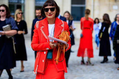 atmosphere details, blazer, camel bag, detail, fashion week, frenchystyle, FW, graphic jacket, horizontal, jonathan paciullo, leather bag, PARIS, PFW, printed jacket, red jacket, red skirt, SPRING SUMMER 2018, SS 18, street style, sunglasses, white t shirt
