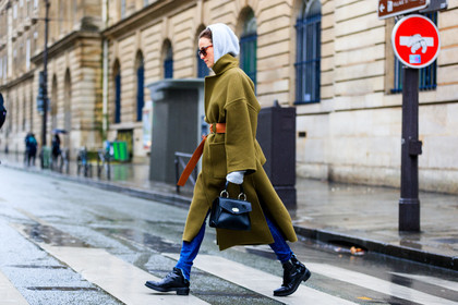 atmosphere details, AUTUMN WINTER 2017-2018, AW 17-18, black bag, black shoes, brown belt, FALL WINTER 2017-2018, fashion week, frenchystyle, full length, FW, FW 17-18, green coat, grey sweater, hoodie, horizontal, jonathan paciullo, leather bag, leather belt, leather shoes, lena lademann, PARIS, PFW, street style, sunglasses, trousers