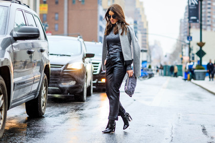 atmosphere details, AUTUMN WINTER 2016-2017, AW 16-17, black boots, black pants, camila coelho, christian dior, fashion week, frenchystyle, full length, fun bag, fur bag, FW, FW 16-17, grey fur, grey jacket, grey top, high boots, high heels, horizontal, jonathan paciullo, leather boots, leather pants, metallic, metallic top, NEW YORK, NYFW, sequined top, shiny, street style, sunglasses, transparent heel, trousers, varnished leather shoes, woman