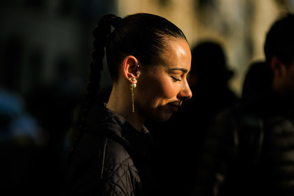dior, dior earrings, pearls, braided hair, braided pony tails, black jacket, hair, close up, fashion week, frenchystyle, FW, jonathan paciullo, street style, PARIS, PFW, SPRING SUMMER 2022, SS 22, atmosphere details, detail, horizontal, alice barbier