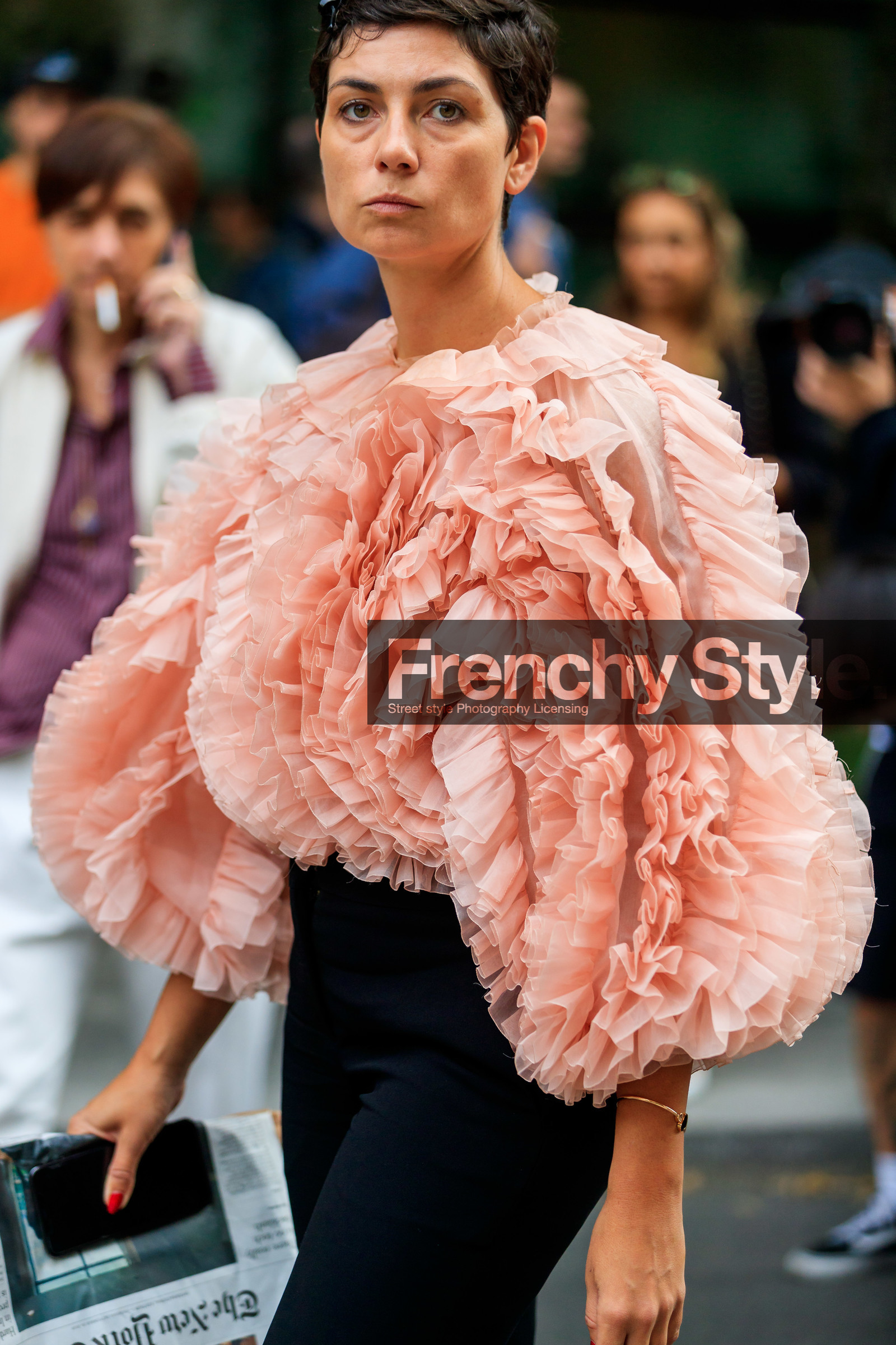 eva geraldine fontanelli, close up detail, pink top, ruffle top, tulle top, fashion week, frenchystyle, FW, jonathan paciullo, street style, MFW, MILAN, SPRING SUMMER 2020, SS 20