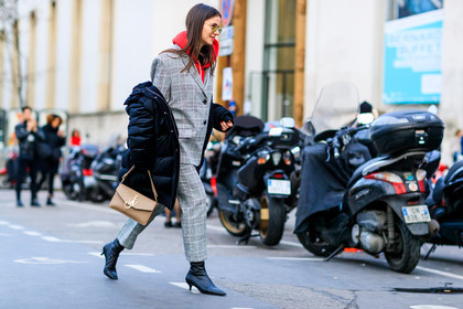 atmosphere details, AUTUMN WINTER 2017-2018, AW 17-18, balenciaga, black jacket, black shoes, checked jacket, checked pants, checked suit, down jacket, FALL WINTER 2017-2018, fashion week, frenchystyle, full length, FW, FW 17-18, graphic pants, graphic suit, grey jacket, grey pants, grey suit, high heels, hoodie, horizontal, jonathan paciullo, jw anderson, leather bag, leather shoes, nude bag, off the shoulder, oversize, PARIS, PFW, plaid, printed jacket, printed pants, printed suit, red sweater, street style, sunglasses, tartan, trousers, zina charkoplia