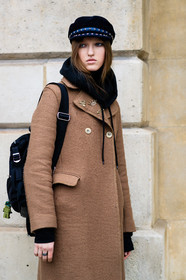 black bag, black cap, black sweater, brown jacket, camel coat, hoodie, leather bag, fashion week, frenchystyle, FW, jonathan paciullo, street style, PFW, PARIS, SPRING SUMMER 2017, SS 17, HAUTE COUTURE, vertical, full length, liza ostanina, model