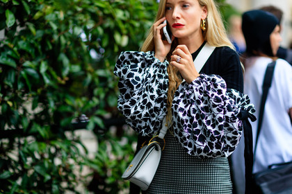 atmosphere details, black and white, black top, checked skirt, detail, fashion week, frenchystyle, FW, gingham, graphic skirt, high waist, horizontal, jonathan paciullo, kate foley, leather bag, LFW, LONDON, oversize, plaid, prada, printed skirt, printed top, SPRING SUMMER 2017, SS 17, street style, white bag, woman