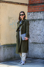 black shoes, green coat, grey bag, grey socks, high heels, leather bag, leather shoes, sunglasses, sylvia haghjoo, trousers, MILAN, MFW, fashion week, frenchystyle, FW, jonathan paciullo, street style, AUTUMN WINTER 2019-2020, AW 19-20, FALL WINTER 2019-2020, FW 19-20, vertical, full length