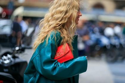 emili sindlev, green coat, leather coat, long coat, long jacket, leather jacket, leather trench coat, red leather bag, quilted bag, balenciaga bag, close up detail, fashion week, frenchystyle, FW, jonathan paciullo, street style, MFW, MILAN, SPRING SUMMER 2020, SS 20