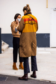 back, back detail, black denim, black jean, boots, brown boots, coat, denim, hermes, jean, khaki coat, logo print, quilted coat, street style, jonathan paciullo, FW, frenchystyle, fashion week, PFW, PARIS, SPRING SUMMER 2022, SS 22, vertical, full length