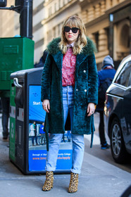 animal print, Annabel Rosendahl, AUTUMN WINTER 2016-2017, AW 16-17, blue, blue denim, camel, denim pants, embroidered shirt, emerald, fashion week, frenchystyle, full length, fur coat, fur collar, FW, FW 16-17, green, green coat, green fur, high heels, jeans, jonathan paciullo, lace shirt, leather boots, leopard print, NEW YORK, NYFW, red, red shirt, street style, striped shirt, sunglasses, trousers, vertical, woman