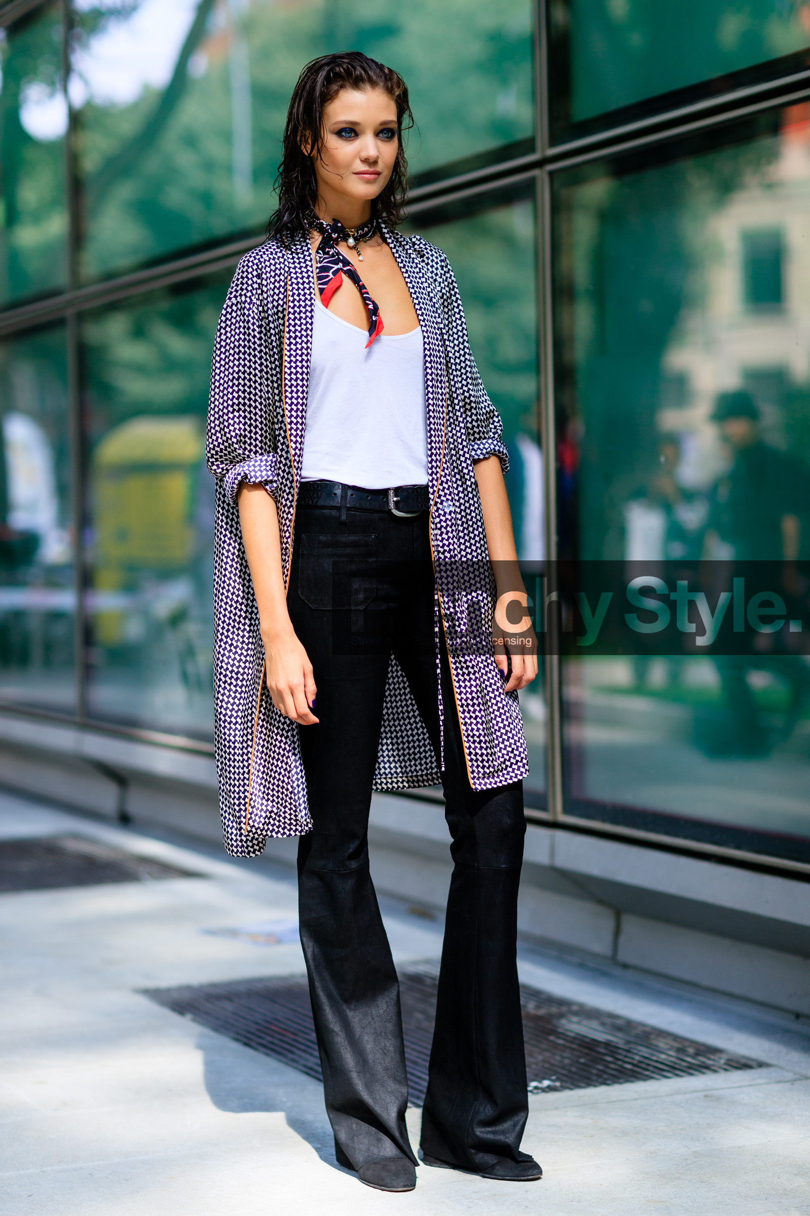 american, baseball, basketball jersey, fashion week, frenchystyle, full length, FW, grey pants, high waist, jonathan paciullo, MFW, MILAN, model, purple top, SPRING SUMMER 2017, SS 17, street style, sunglasses, trousers, vertical, wide pants
