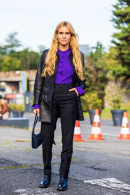 bag, black bag, black boots, black coat, black pants, Blanca Miro, boots, coat, coperni bag, leather boots, leather coat, pants, purple polo, purple top, tailored pants, street style, jonathan paciullo, FW, frenchystyle, fashion week, PFW, PARIS, SPRING SUMMER 2022, SS 22, vertical, full length
