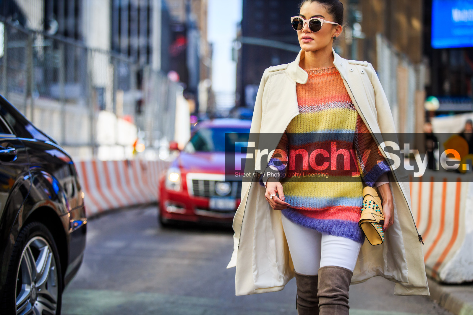 atmosphere details, AUTUMN WINTER 2016-2017, AW 16-17, beige, brown boots, camila coelho, denim pants, detail, fashion week, frenchystyle, FW, FW 16-17, green, high boots, high heels, horizontal, jeans, jonathan paciullo, leather bag, mint, multicolor, NEW YORK, NYFW, orange, pearls, pink, red, street style, striped sweater, suede shoes, sunglasses, trousers, white, white coat, white denim, woman, yellow, yellow bag