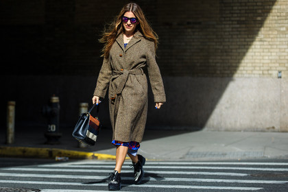 animal print, atmosphere details, AUTUMN WINTER 2016-2017, AW 16-17, belted coat, black shoes, blue dress, brown coat, FALL WINTER 2016-2017, fashion week, floral, flower, frenchystyle, full length, FW, FW 16-17, horizontal, jonathan paciullo, leather shoes, NEW YORK, NYFW, printed dress, silk dress, street style, sunglasses, tania taylor, woman, zebra